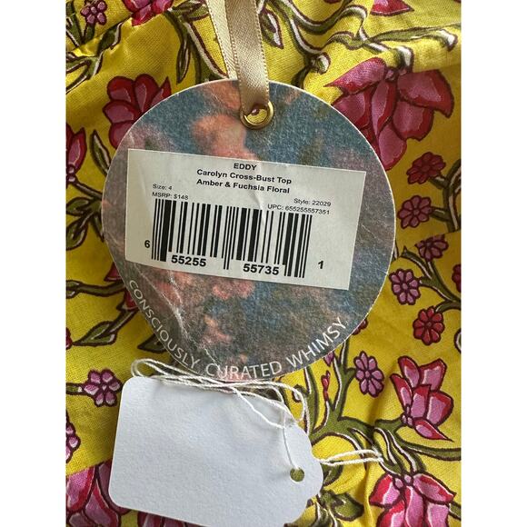Eddy Yellow Pink Amber Fuschia Floral Carolyn Cross-Bust Top Size 4 NEW NWT - Picture 9 of 10